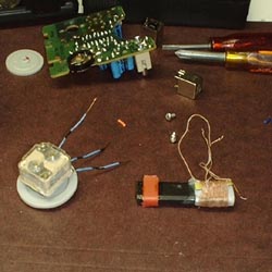 Photo of the tuning capacitor and ferrite antenna after removal from the P C board.