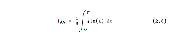  I sub eh V = one over pi times the integral from 0 to pi of sine of t, d t.