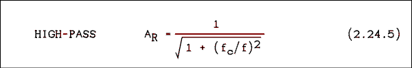  A sub R = 1 over the quantity square root of 1 plus open f sub c over f close squared close square root.