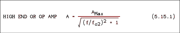  High end or op amp. eh = eh sub max over the square root of quantity f over f sub c2 quantity squared plus 1 close square root.